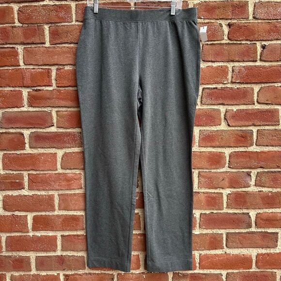 T By Talbots $70 Women Gray Stretch Knit Pull On Straight Ankle Pants large NEW - Picture 2 of 8
